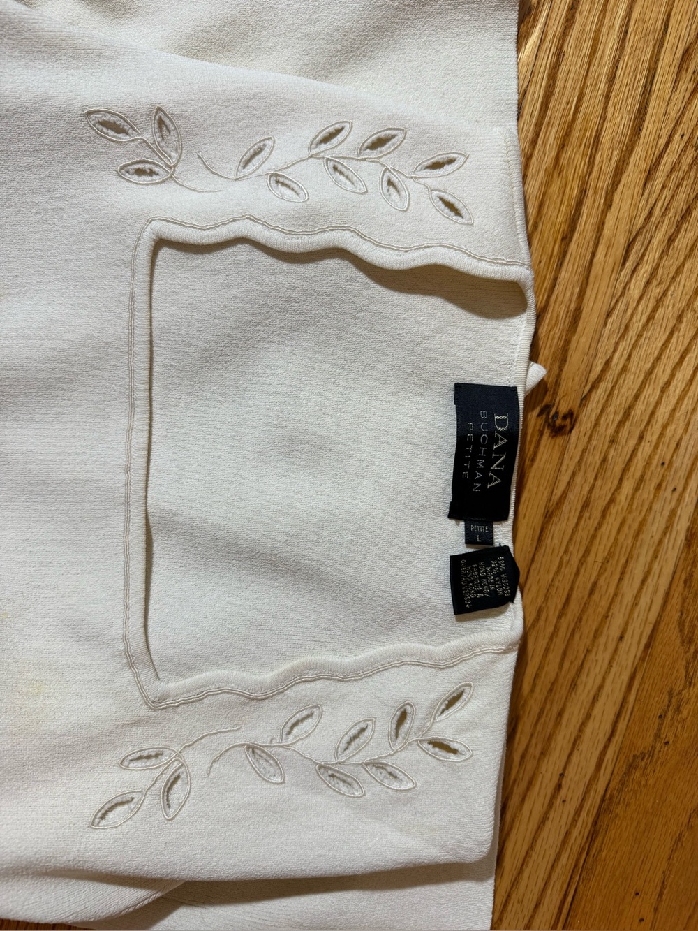 Dana Buchman Cream square neck Sweater with Leaf Embroidery